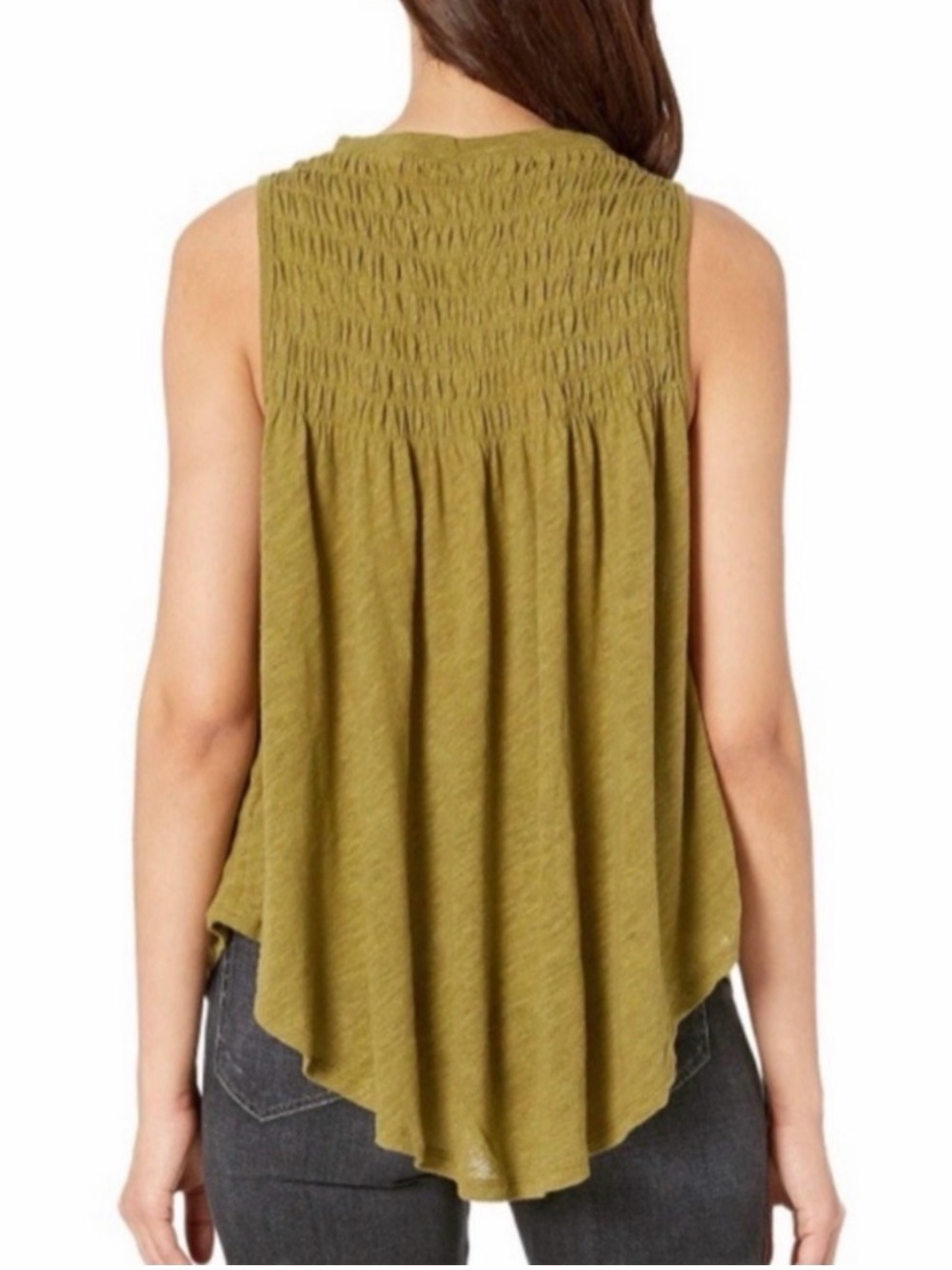 We The Free New to Town Linen Cotton Smocked Tank Top XS Olive Green Boho
